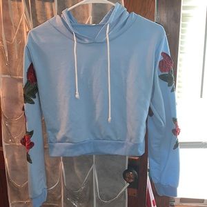 Light Blue Rose Long Sleeve Croptop